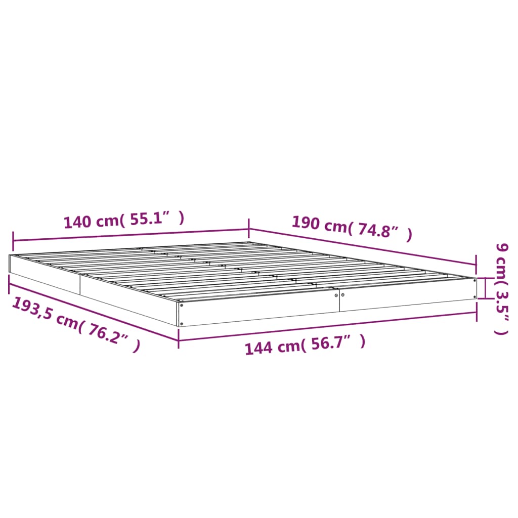 Estrutura de cama 140x190 cm madeira de pinho maciça