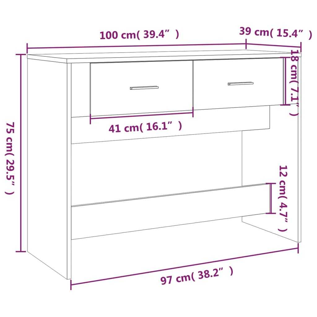 Mesa consola 100x39x75 cm derivados de madeira branco