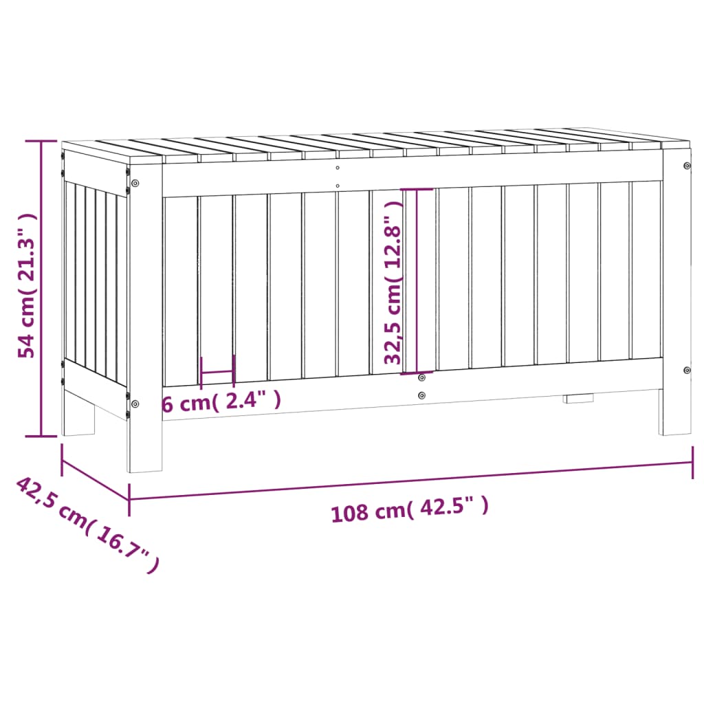 Baú de Arrumação para Jardim - Pinho Maciço Natural - 108x42,5x54 cm