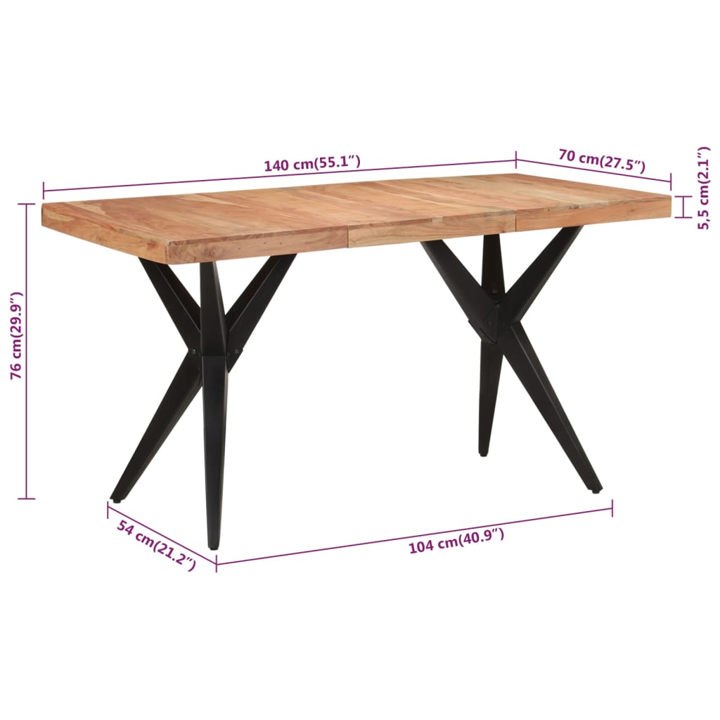 Mesa de jantar 140x70x76 cm madeira de acácia maciça preto