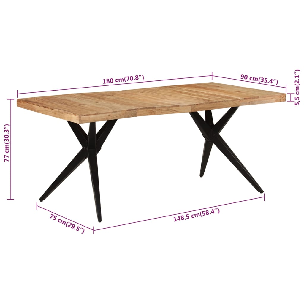 Mesa de jantar 180x90x77 cm madeira de acácia maciça preto