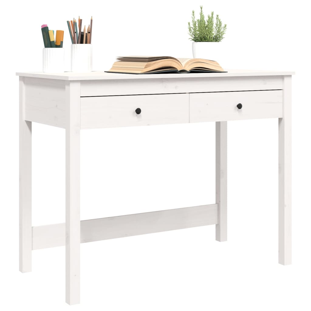 Secretária com 2 Gavetas - Branco - 100x50x78 cm - Pinho Maciço
