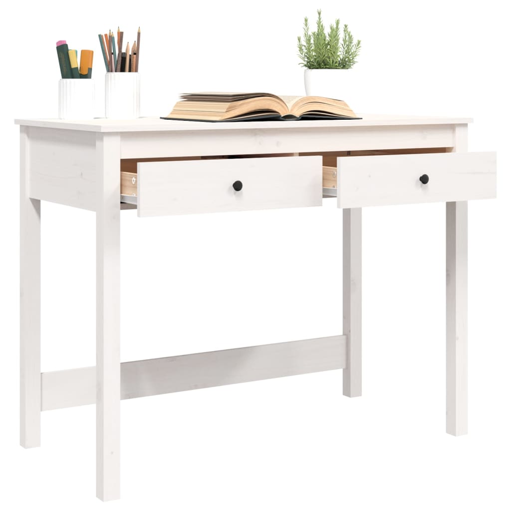 Secretária com 2 Gavetas - Branco - 100x50x78 cm - Pinho Maciço