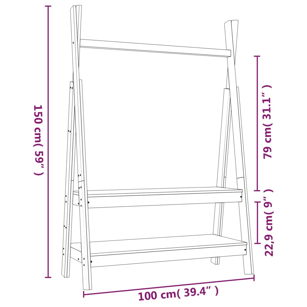Suporte para roupas 100x45,5x150 cm madeira pinho maciça branco