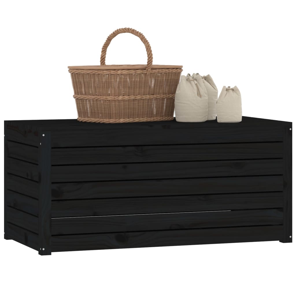 Baú de Arrumação para Jardim - Preto - Madeira de Pinho - 101x50,5x46,5 cm