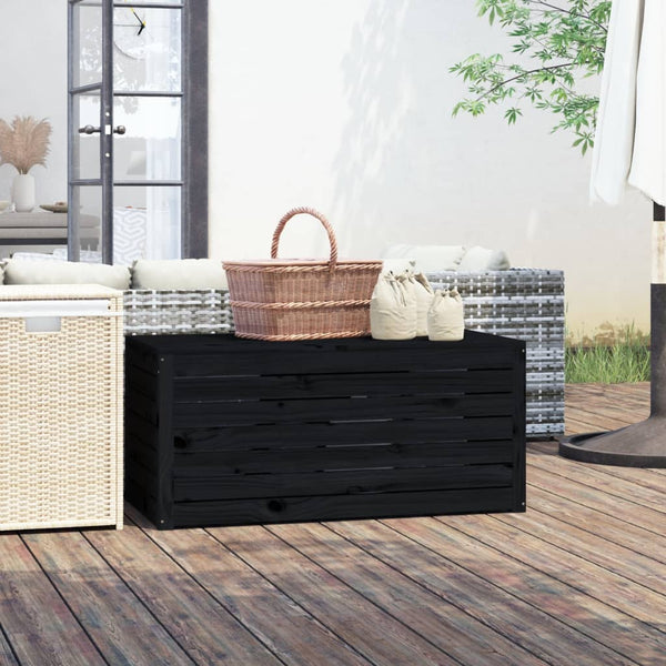 Baú de Arrumação para Jardim - Preto - Madeira de Pinho - 101x50,5x46,5 cm