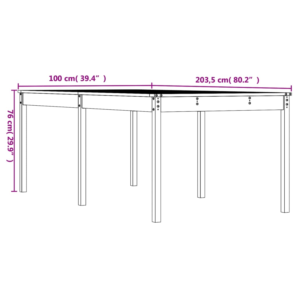 Mesa de jardim 203,5x100x76 cm madeira de pinho maciça