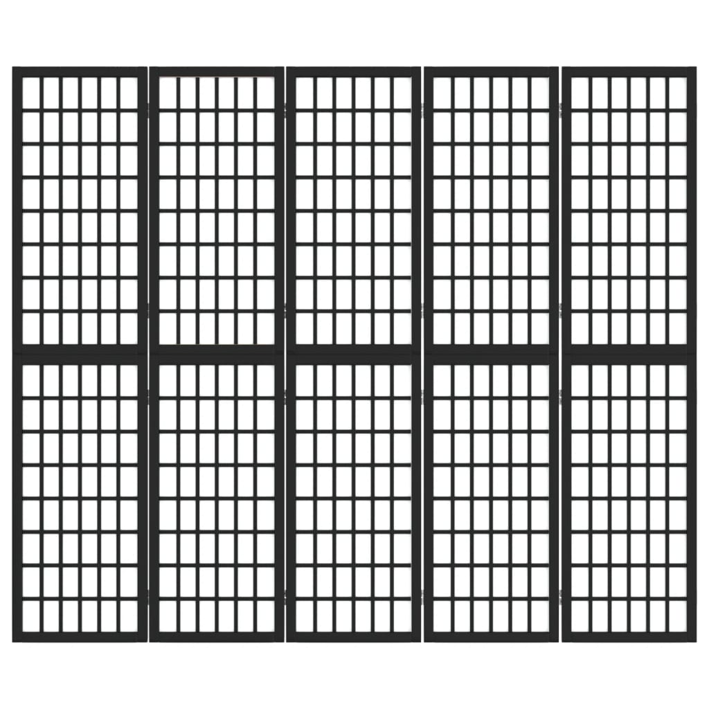 Biombo dobrável com 5 painéis estilo japonês 200x170 cm preto