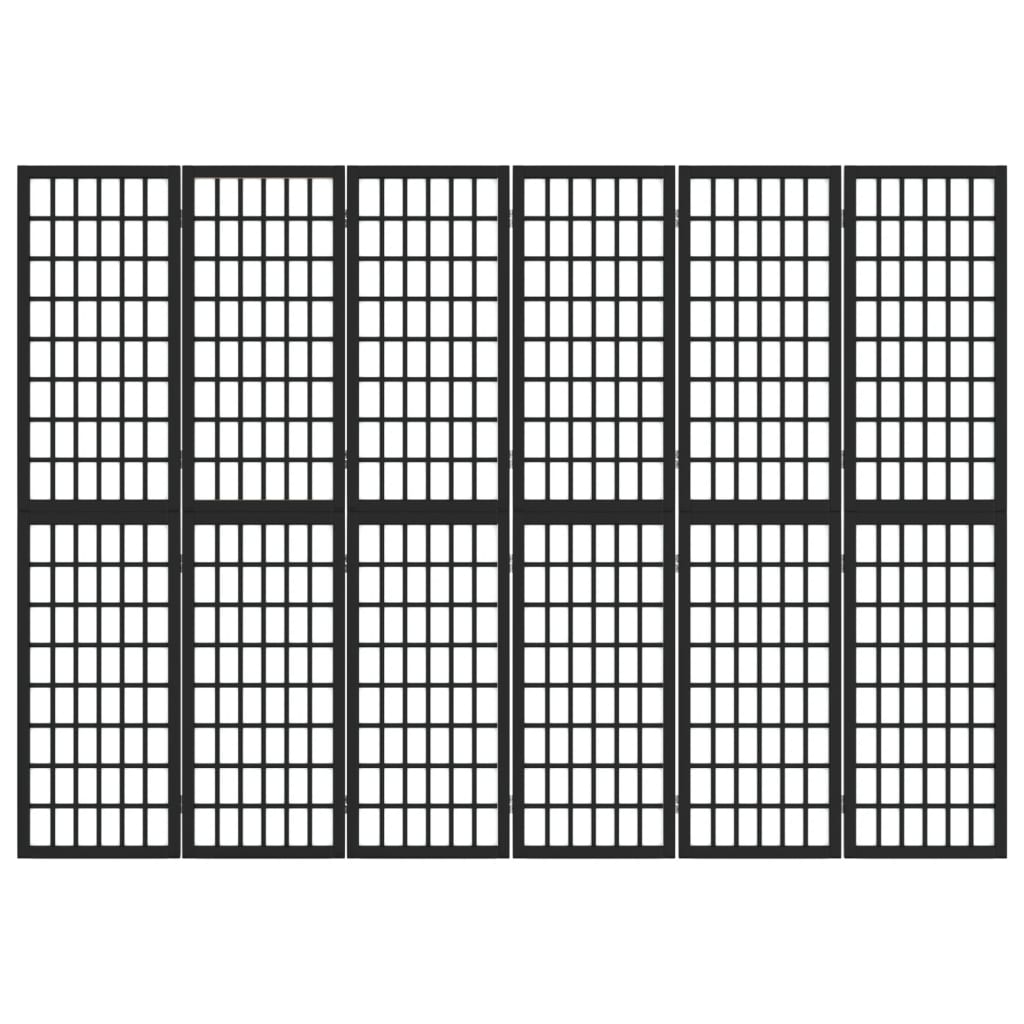 Biombo dobrável com 6 painéis estilo japonês 240x170 cm preto