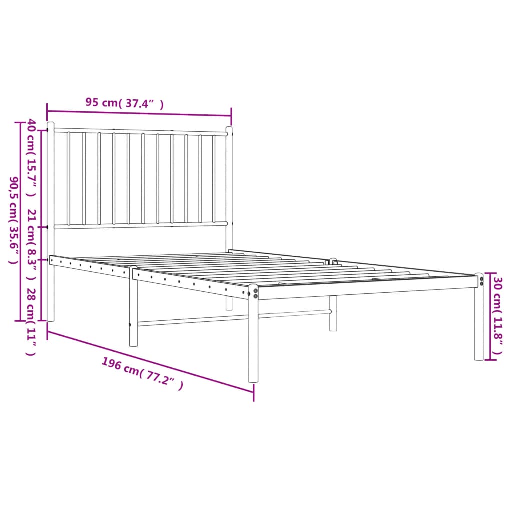 Estrutura de cama com cabeceira 90x190 cm metal preto