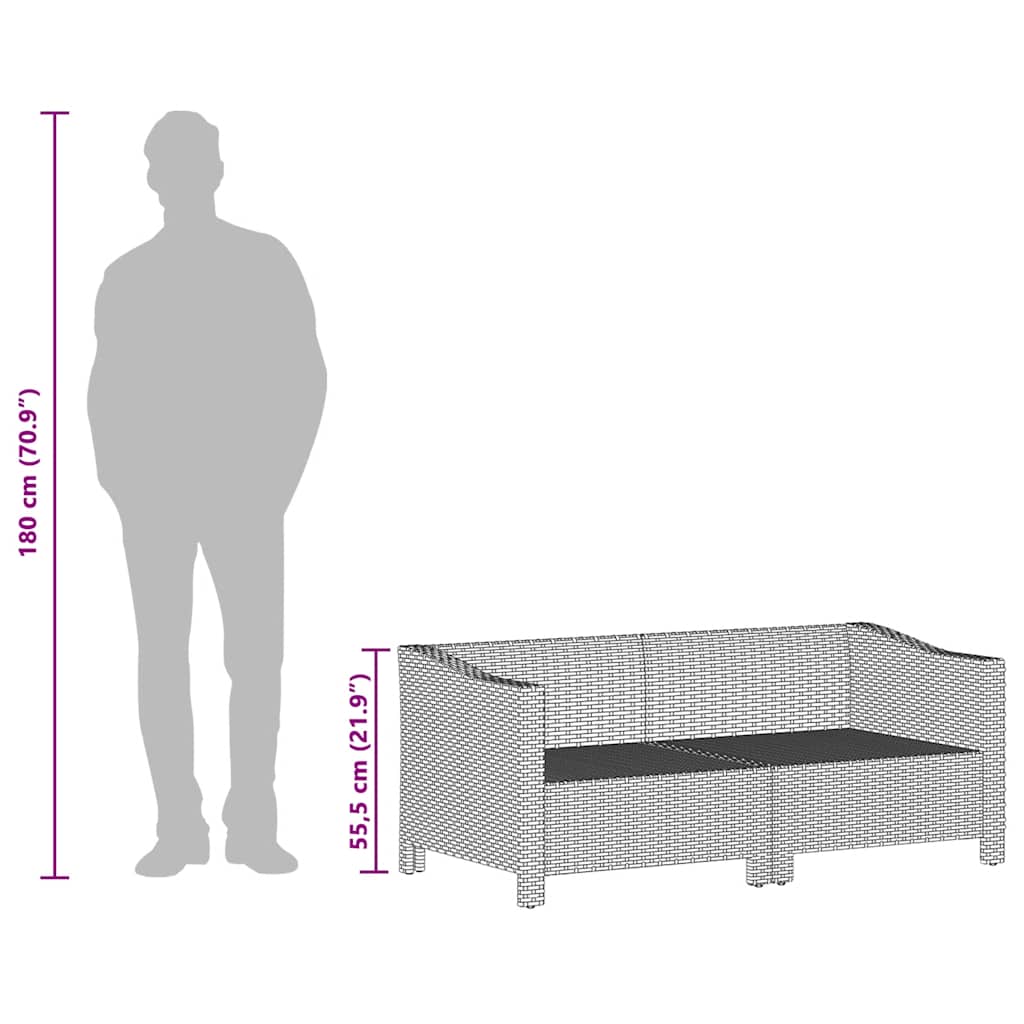 3 pcs conjunto lounge de jardim c/ almofadões vime PE cinzento