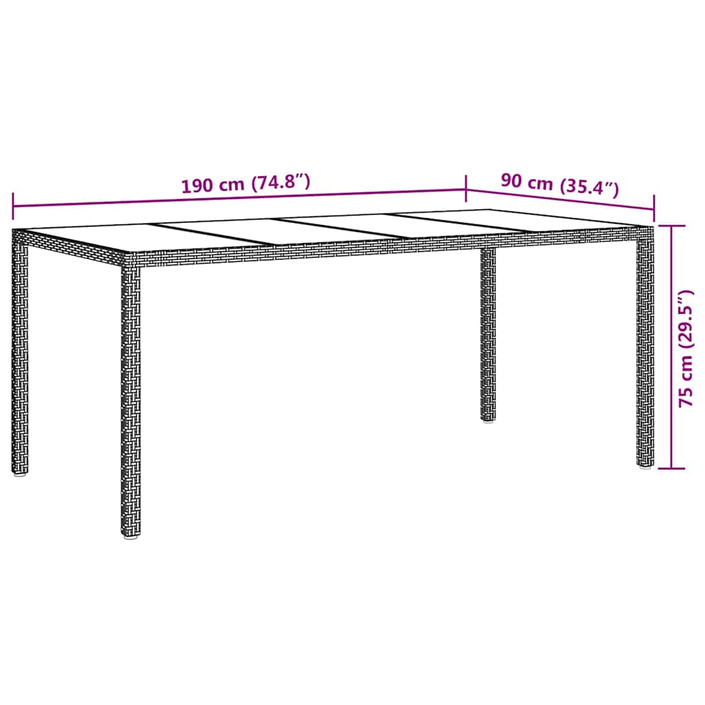 Mesa de Jantar para Jardim Castanho 190 x 90 x 75 cm