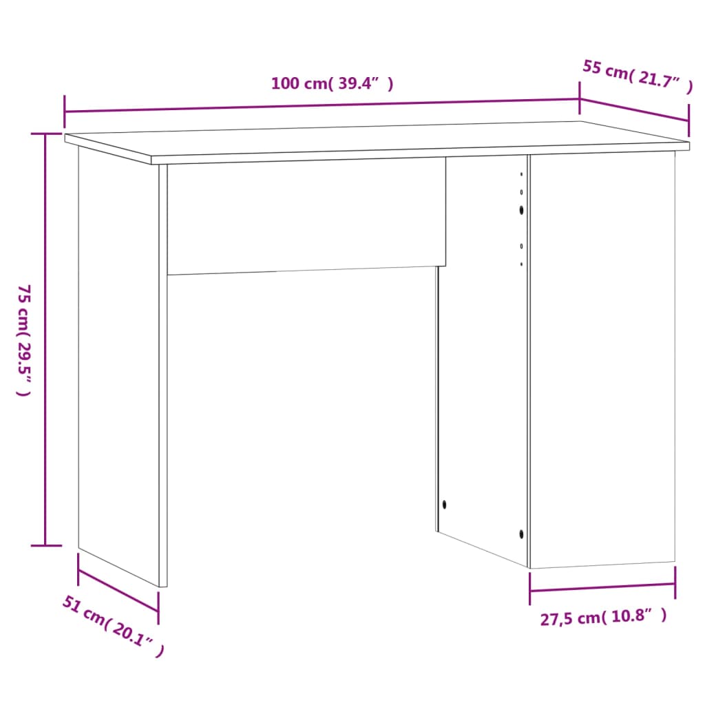 Secretária 100x55x75 cm derivados de madeira branco