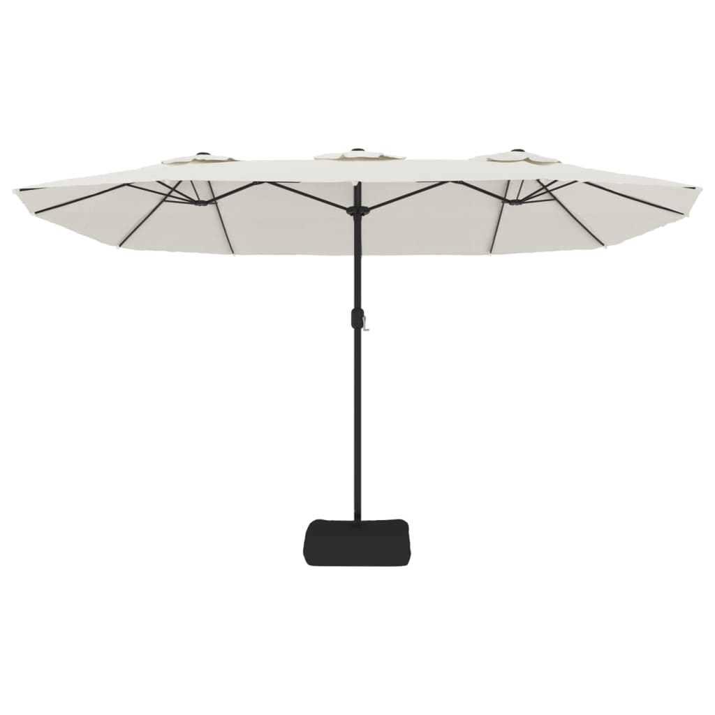 Guarda-sol de jardim c/ cabeça dupla/LED 449x265cm branco areia