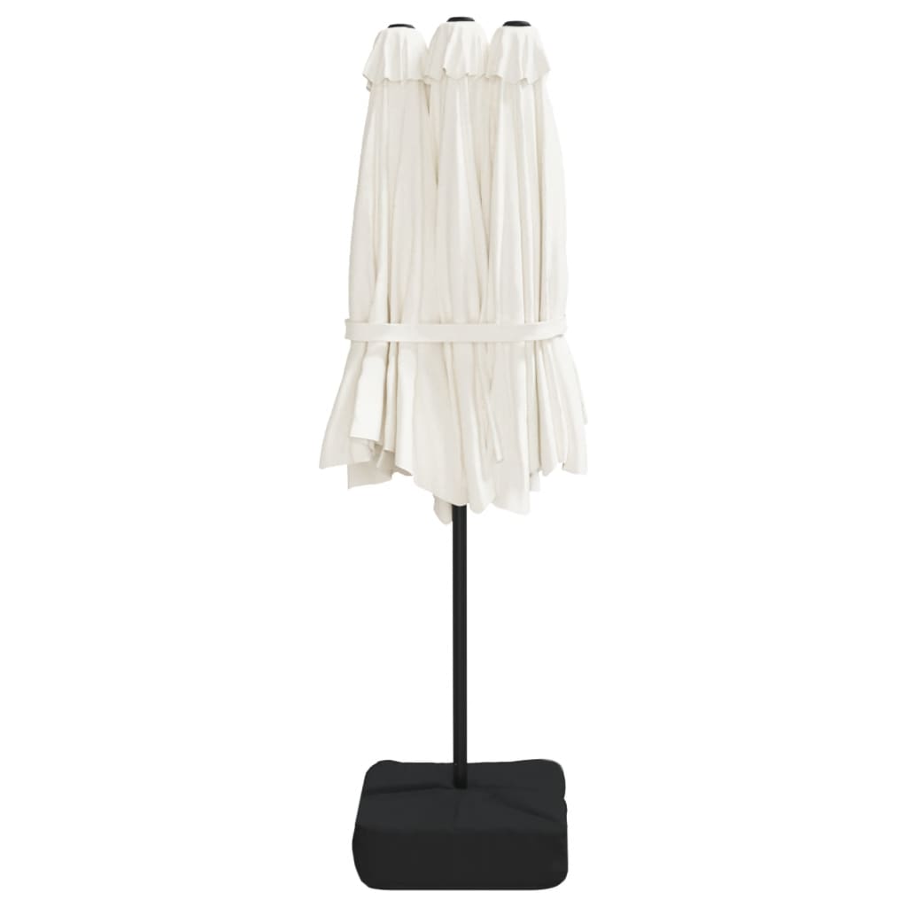 Guarda-sol de jardim c/ cabeça dupla/LED 449x265cm branco areia