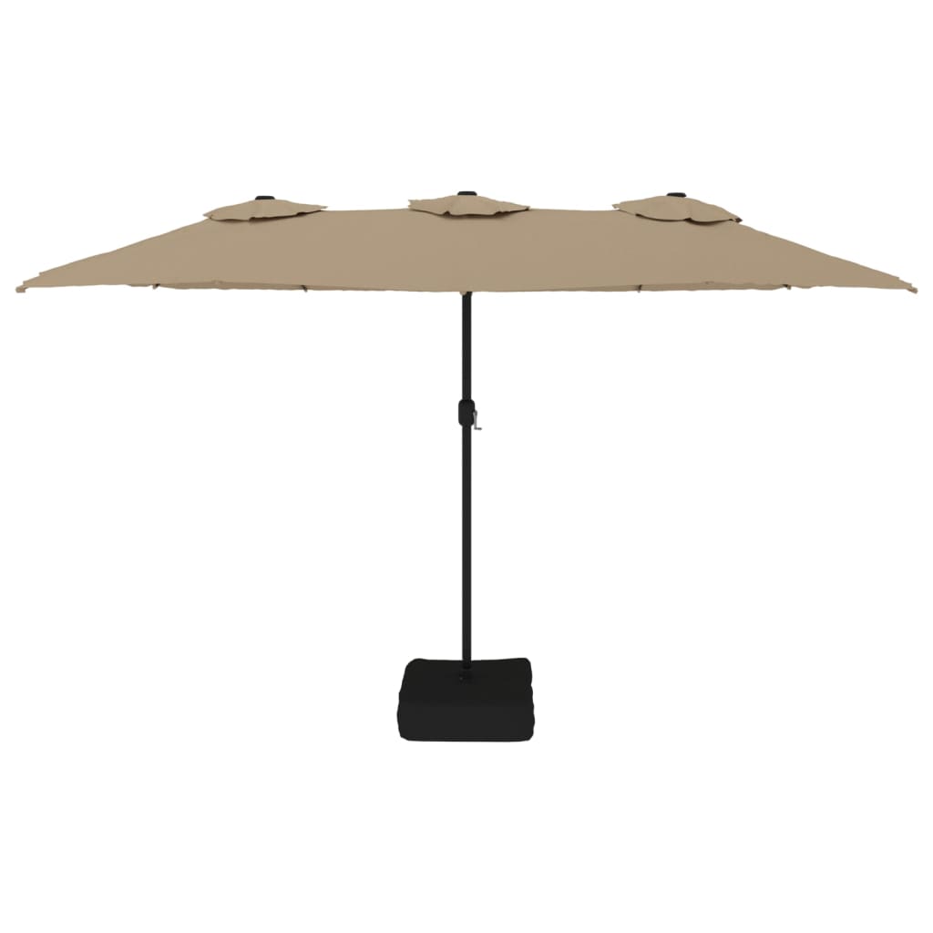 Guarda-sol de jardim cabeça dupla/LED 449x265cm cinza-acastanho