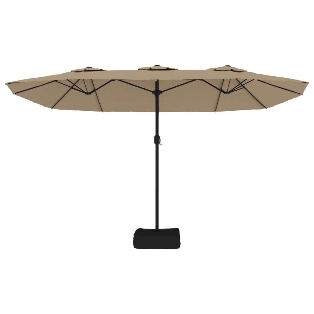 Guarda-sol de jardim cabeça dupla/LED 449x265cm cinza-acastanho