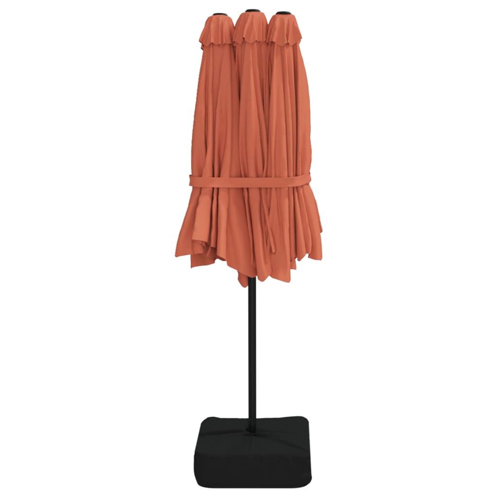 Guarda-sol de jardim c/ cabeça dupla/LED 449x265 cm terracotta