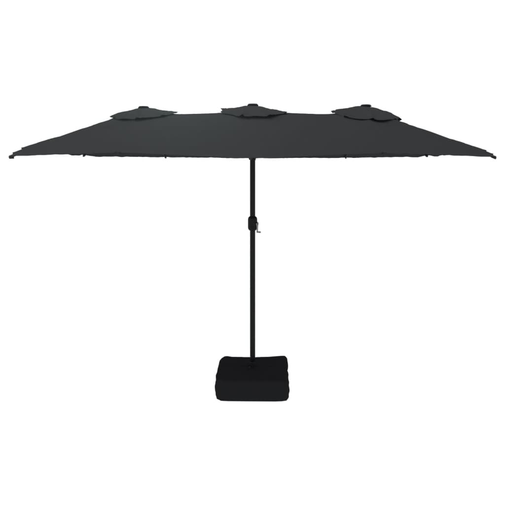 Guarda-sol de jardim c/ cabeça dupla/luzes LED 449x265 cm preto