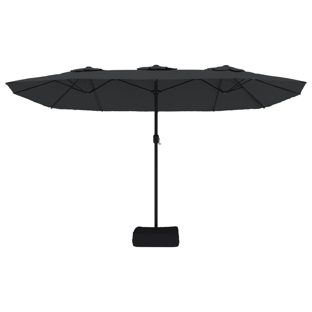 Guarda-sol de jardim c/ cabeça dupla/luzes LED 449x265 cm preto