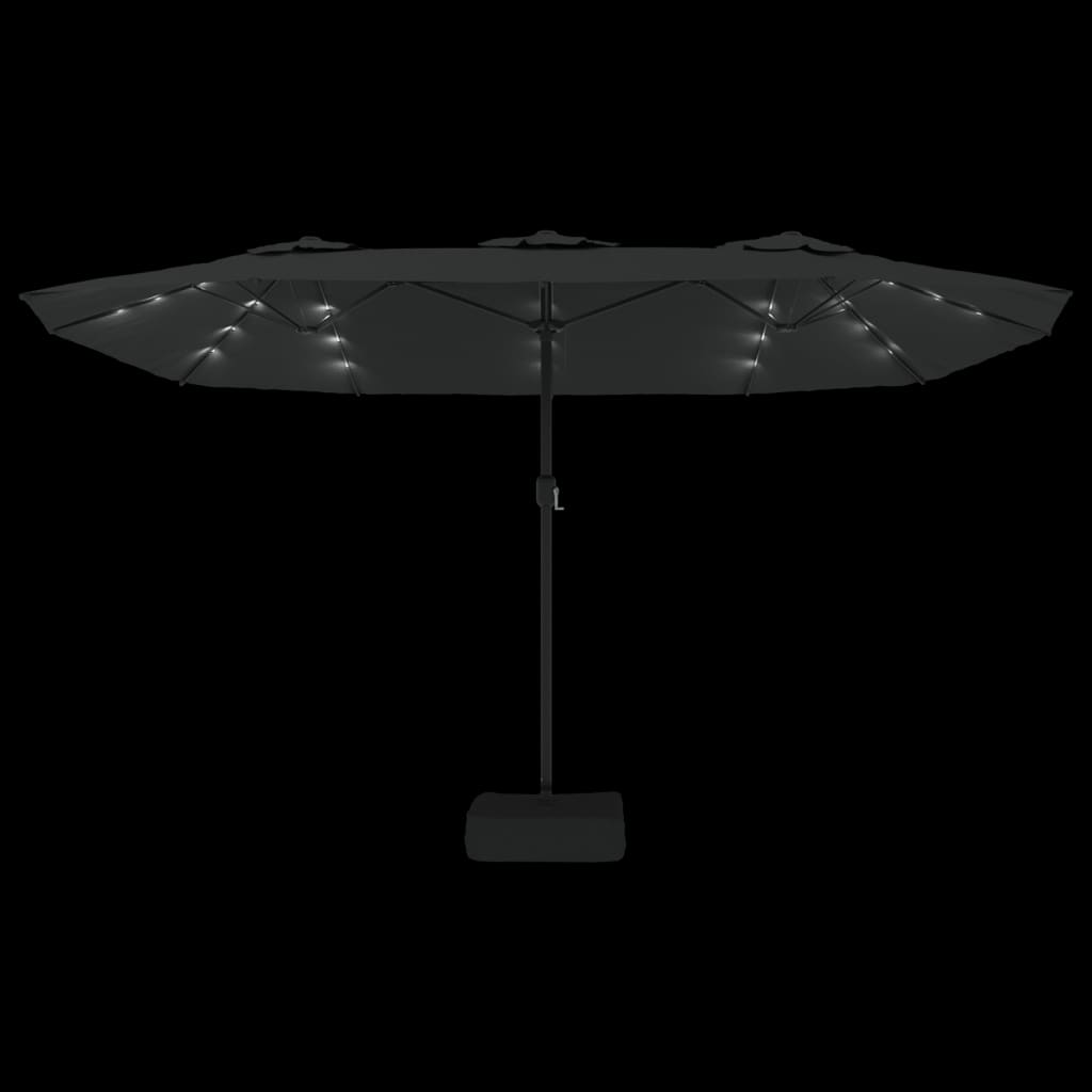 Guarda-sol de jardim c/ cabeça dupla/luzes LED 449x265 cm preto