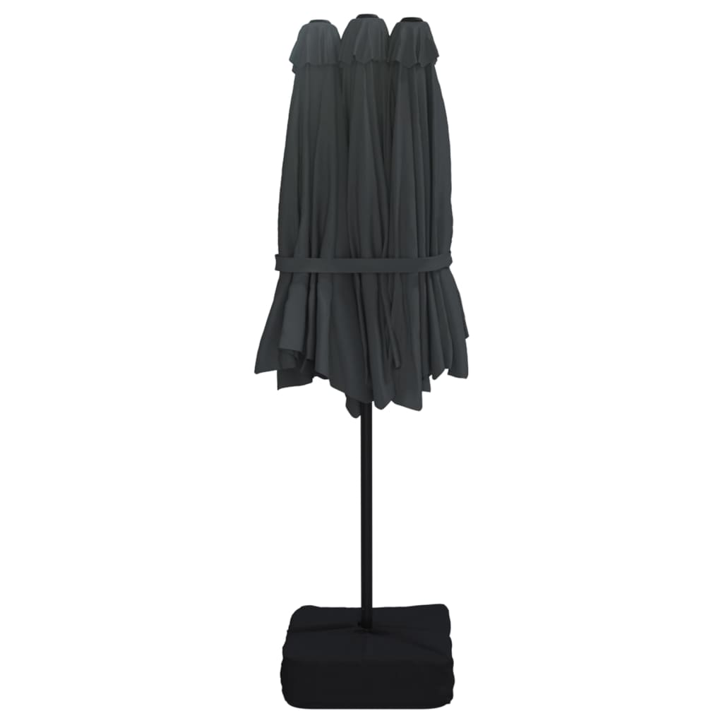 Guarda-sol de jardim c/ cabeça dupla/luzes LED 449x265 cm preto