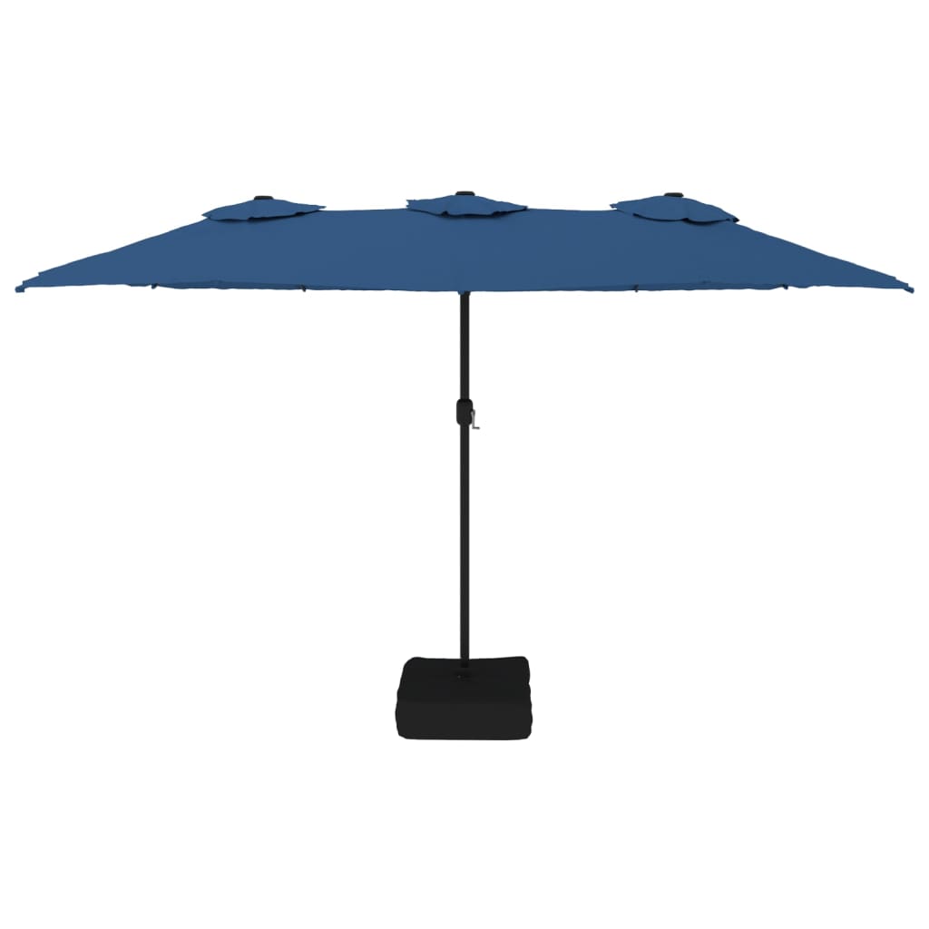 Guarda-sol com cabeça dupla e luzes LED 449x265 cm azul-ciano
