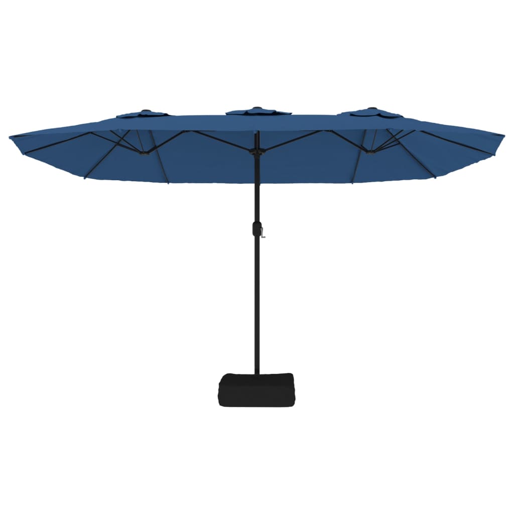 Guarda-sol com cabeça dupla e luzes LED 449x265 cm azul-ciano