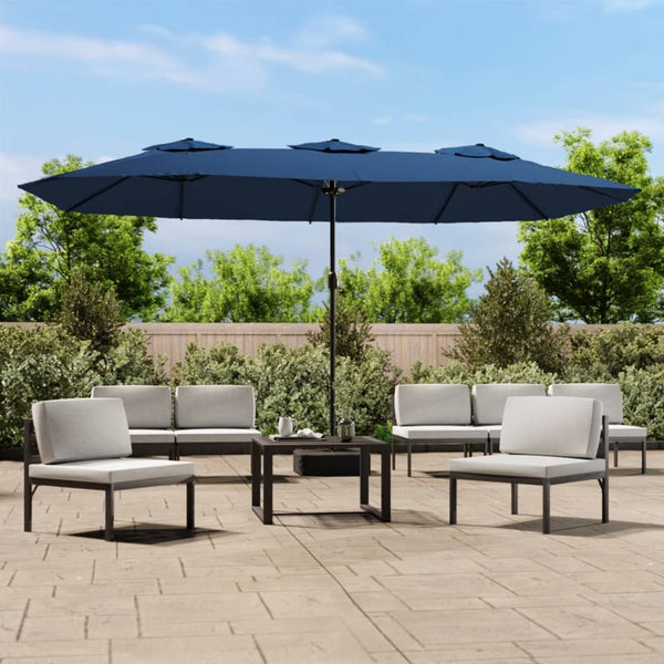Guarda-sol com cabeça dupla e luzes LED 449x265 cm azul-ciano