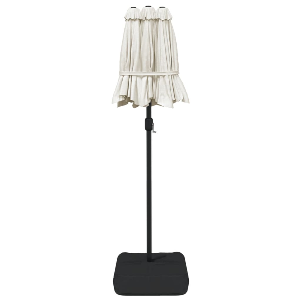 Guarda-sol de jardim c/ cabeça dupla/LED 316x145cm branco areia