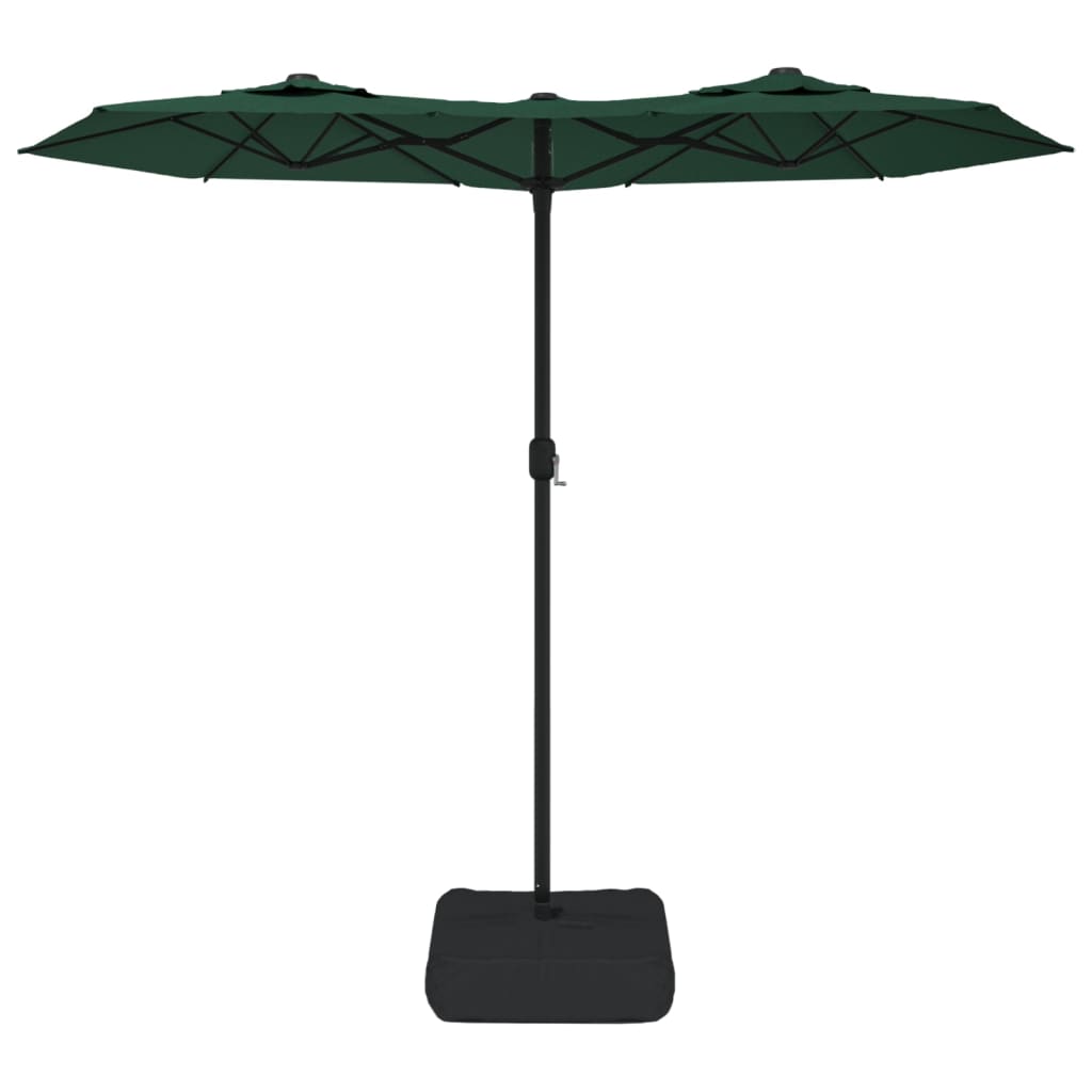Guarda-sol de jardim c/ cabeça dupla/luzes LED 316x145 cm verde