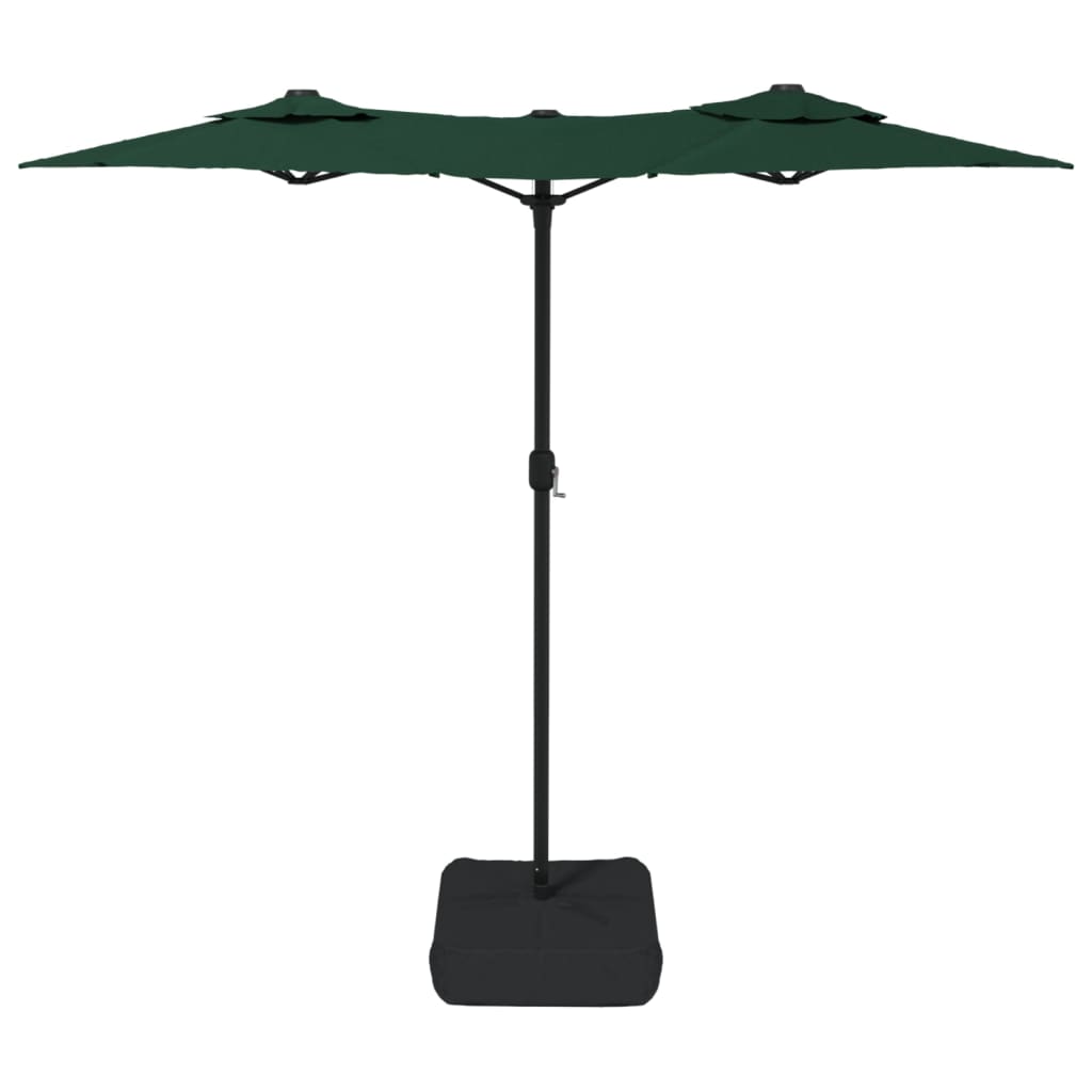 Guarda-sol de jardim c/ cabeça dupla/luzes LED 316x145 cm verde