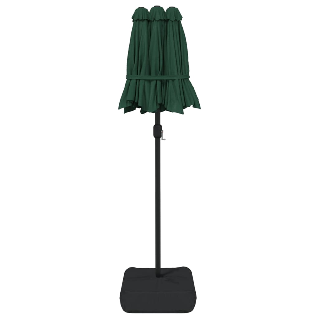 Guarda-sol de jardim c/ cabeça dupla/luzes LED 316x145 cm verde