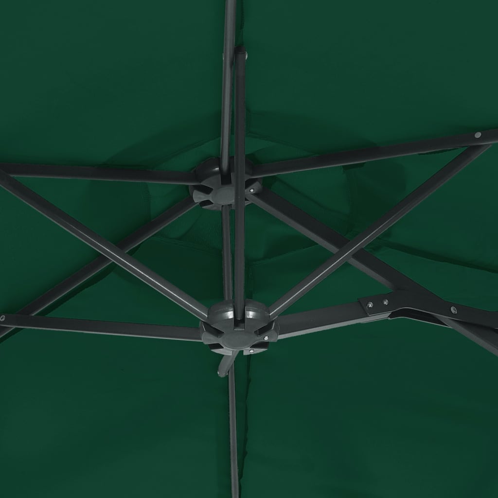 Guarda-sol de jardim c/ cabeça dupla/luzes LED 316x145 cm verde