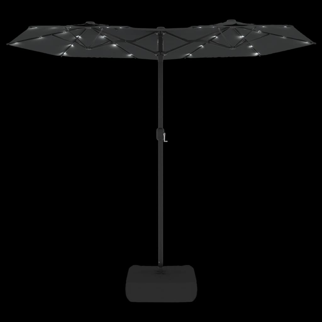 Guarda-sol jardim c/ cabeça dupla/luzes LED 316x145cm antracite