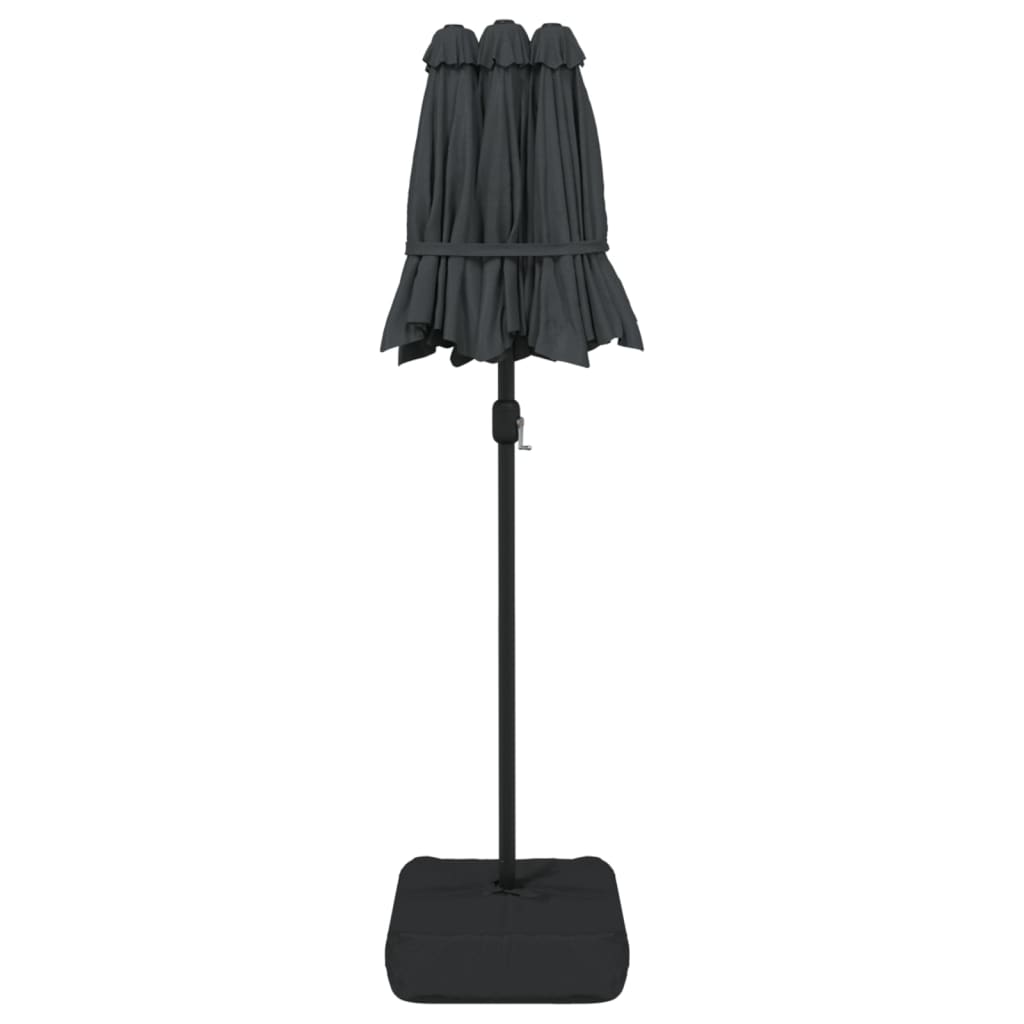 Guarda-sol jardim c/ cabeça dupla/luzes LED 316x145cm antracite
