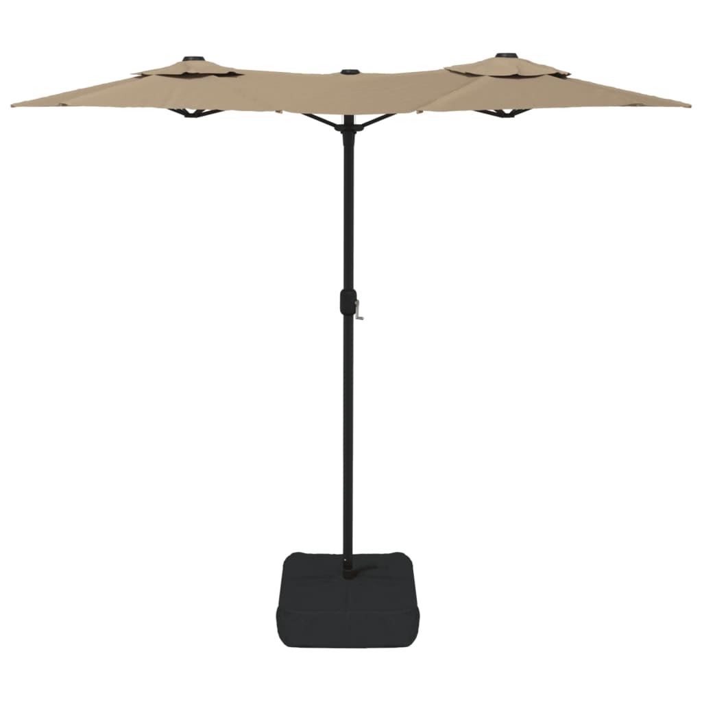 Guarda-sol jardim cabeça dupla/LED 316x145 cm cinza-acastanhado