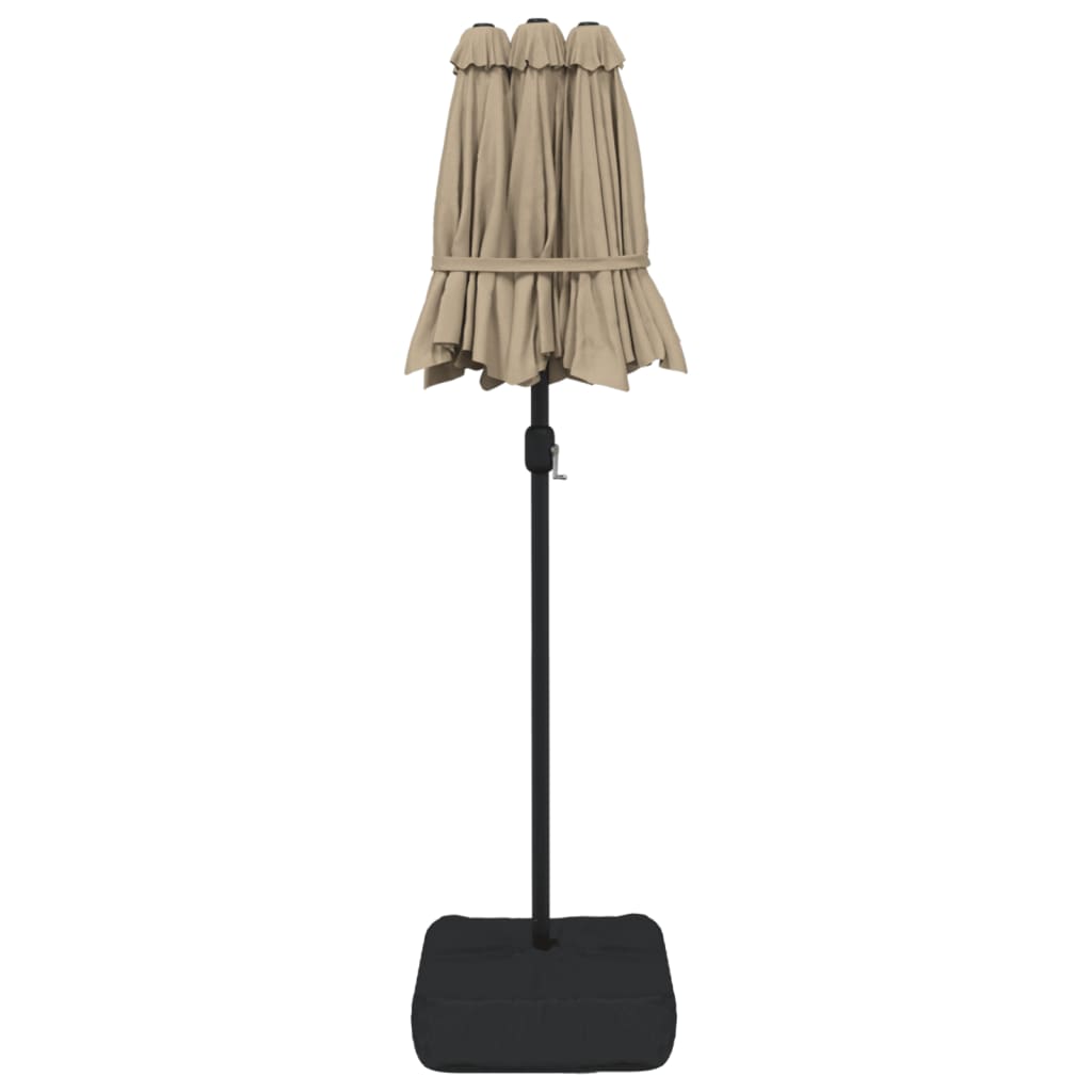 Guarda-sol jardim cabeça dupla/LED 316x145 cm cinza-acastanhado