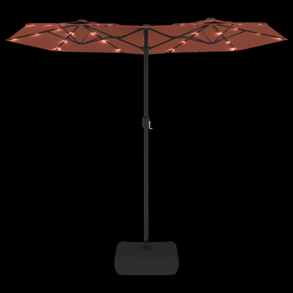 Guarda-sol de jardim c/ cabeça dupla/LED 316x145 cm terracotta