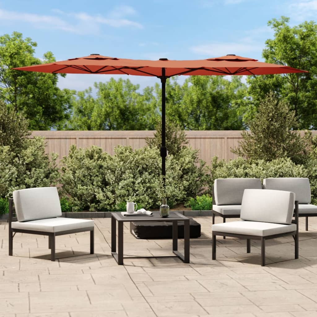 Guarda-sol de jardim c/ cabeça dupla/LED 316x145 cm terracotta