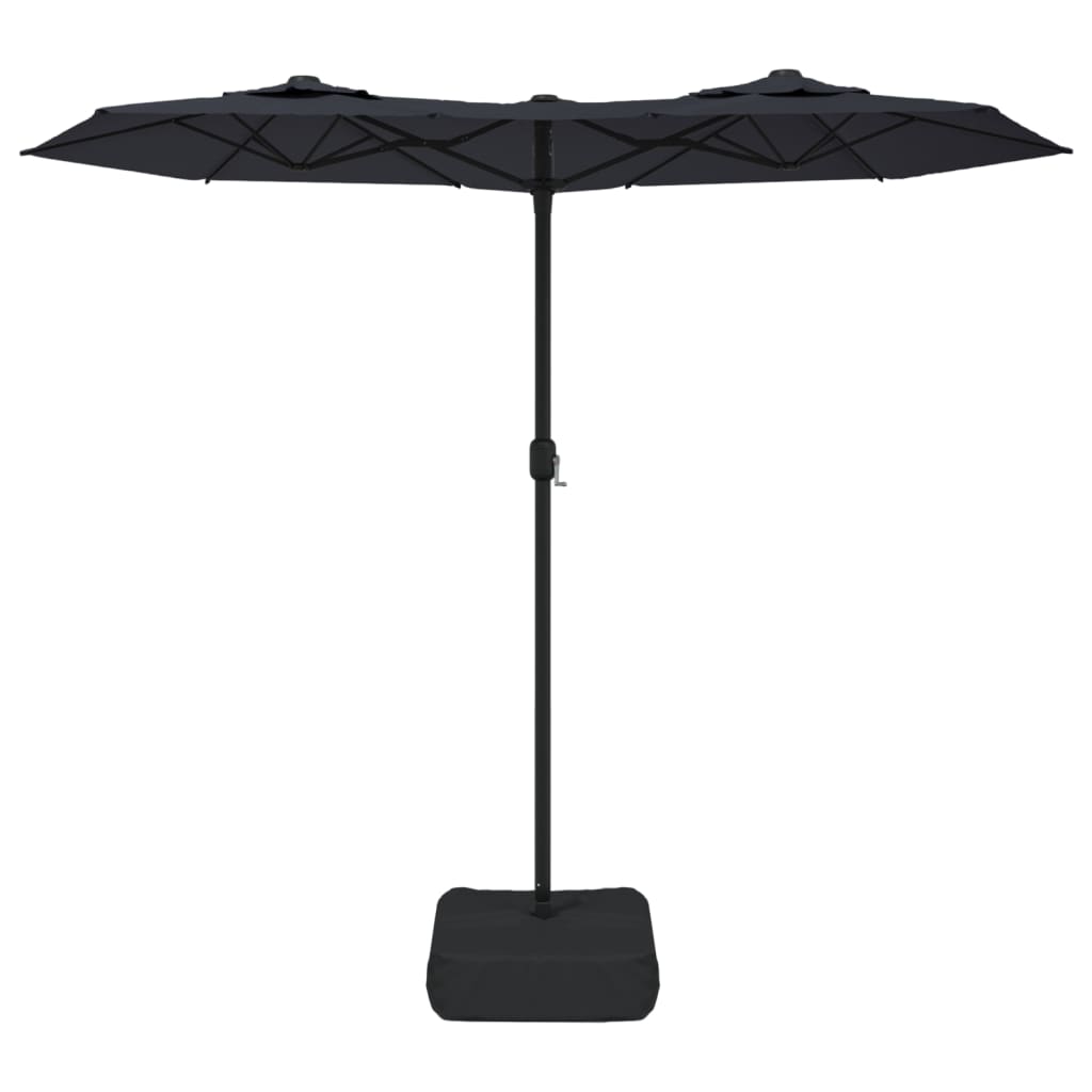 Guarda-sol de jardim c/ cabeça dupla/luzes LED 316x145 cm preto