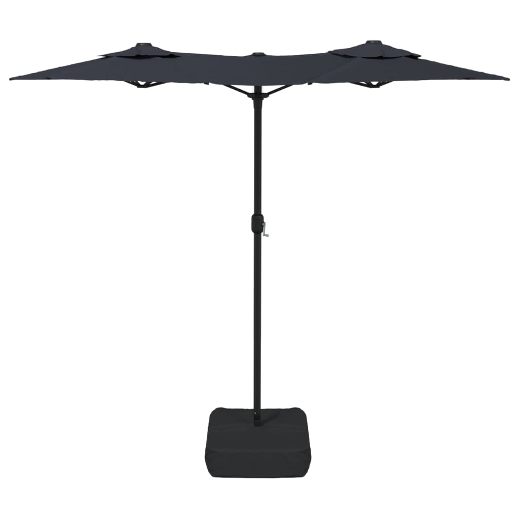 Guarda-sol de jardim c/ cabeça dupla/luzes LED 316x145 cm preto
