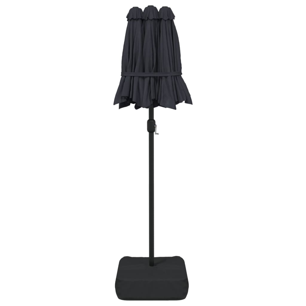 Guarda-sol de jardim c/ cabeça dupla/luzes LED 316x145 cm preto