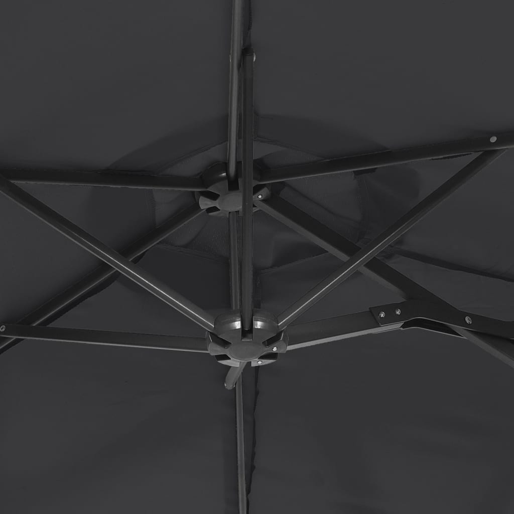 Guarda-sol de jardim c/ cabeça dupla/luzes LED 316x145 cm preto