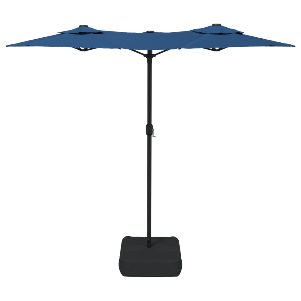 Guarda-sol de jardim c/ cabeça dupla/LED 316x145 cm azul-ciano