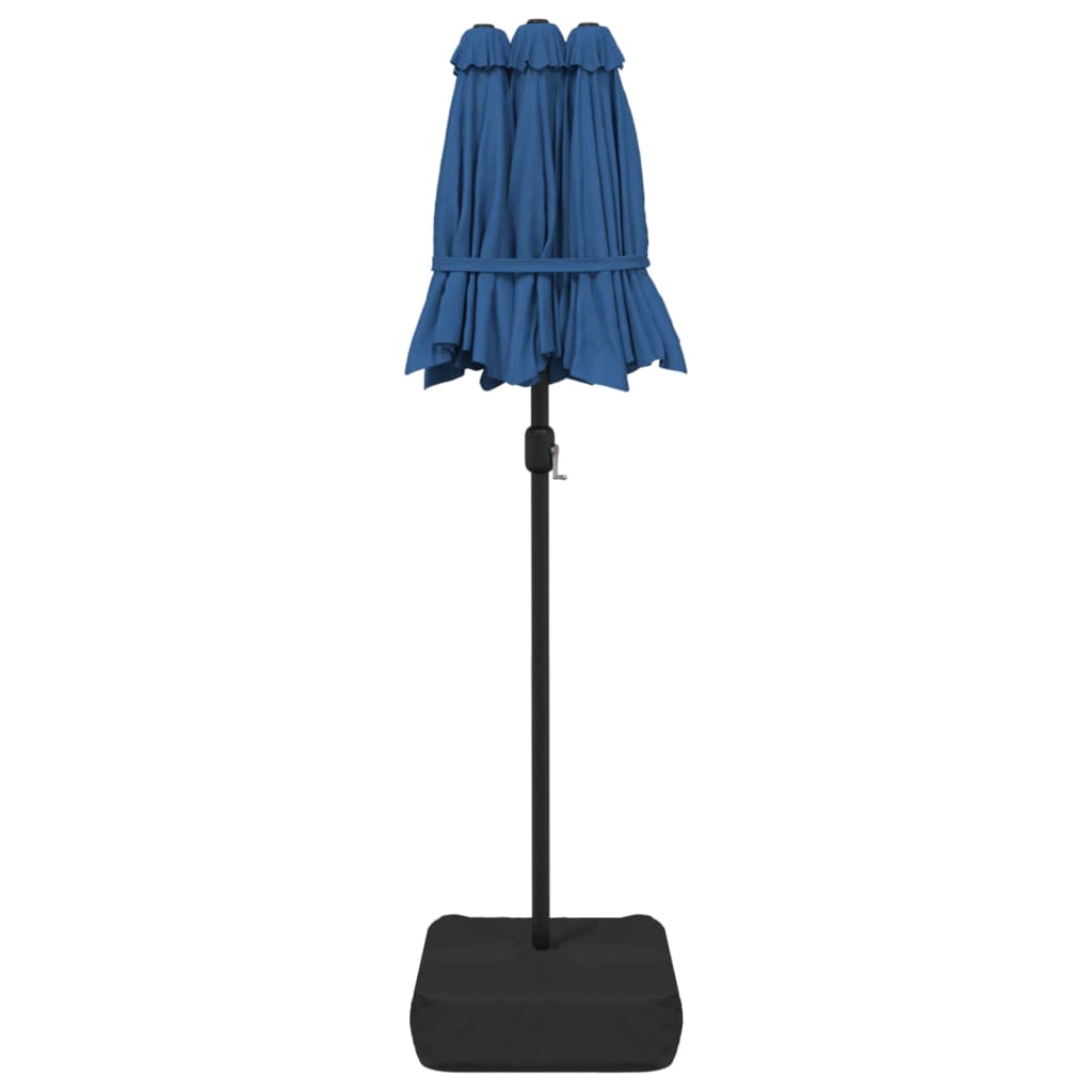 Guarda-sol de jardim c/ cabeça dupla/LED 316x145 cm azul-ciano