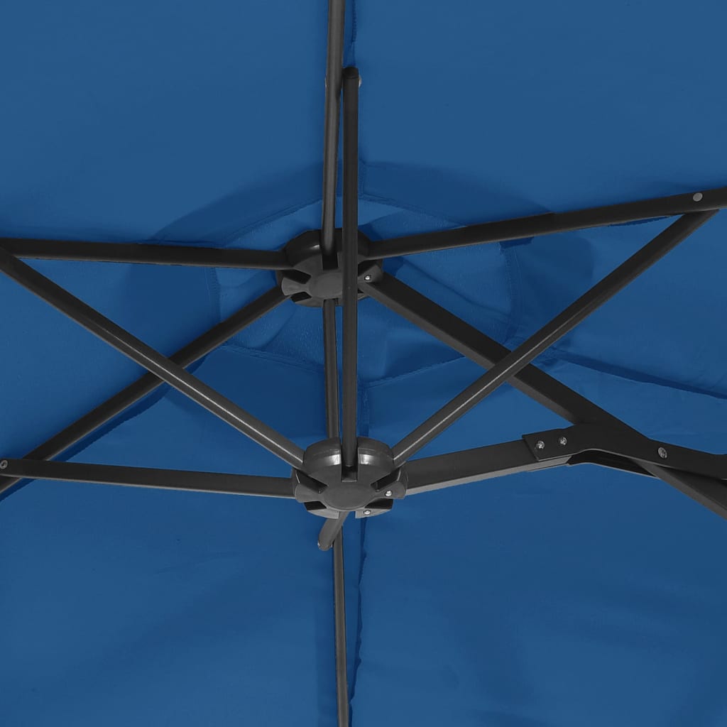 Guarda-sol de jardim c/ cabeça dupla/LED 316x145 cm azul-ciano
