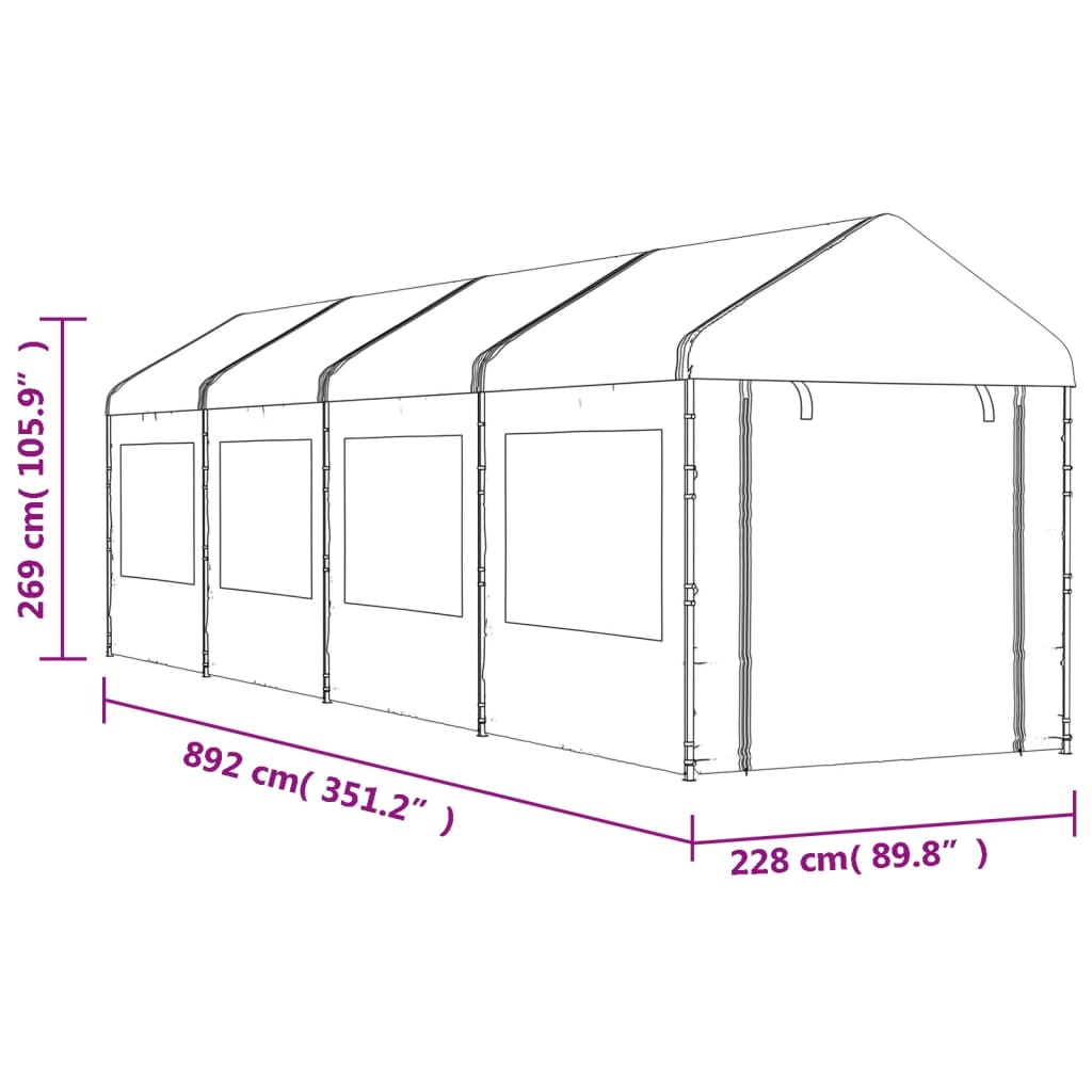 Gazebo com telhado 8,92x2,28x2,69 m polietileno branco