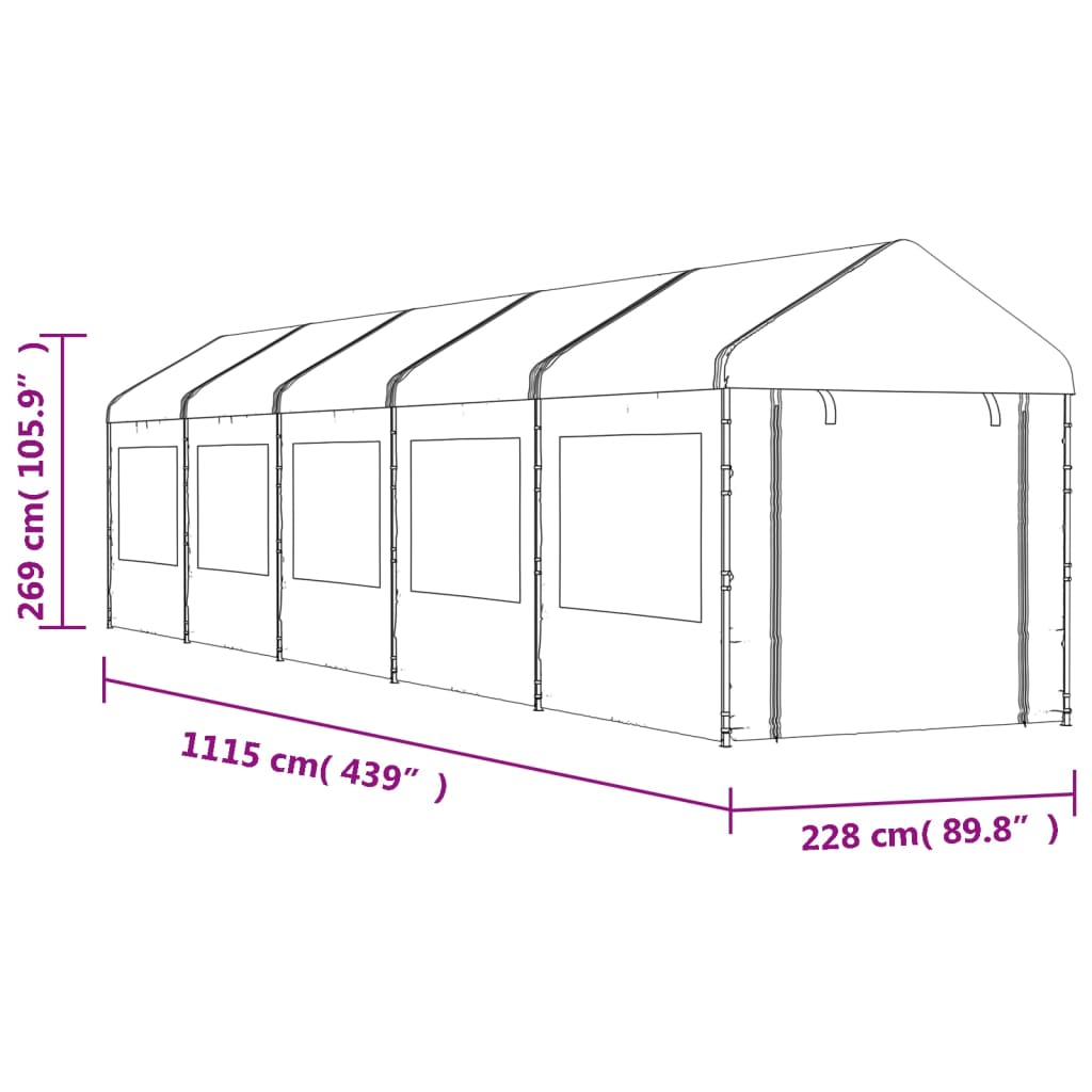 Gazebo com telhado 11,15x2,28x2,69 m polietileno branco