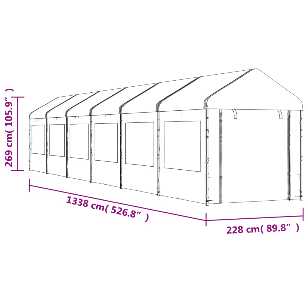 Gazebo com telhado 13,38x2,28x2,69 m polietileno branco
